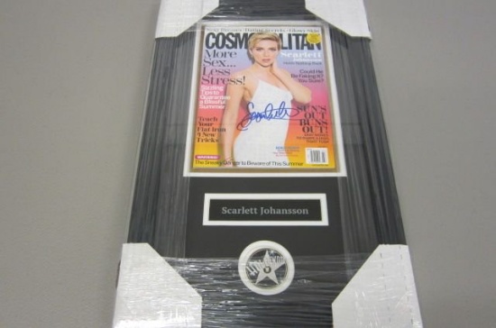 Scarlett Johansson Hand Signed Autographed Framed Cosmopolitan Magazine PSAS Certified.