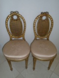 Pair of armless chairs with rose print cushion