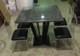 5 pc set, Granite top table with Lucite base & 4 lucite chairs