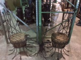 3pc set, Table & Chairs, round glass table top with metal tree-like base.