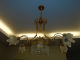 Chandelier with crystal flower design and dangling crystal beads.