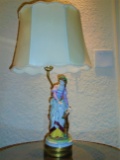 Meissen porcelain Table lamp,  woman with a deer.
