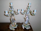 Pair of Meissen Male & Female porcelain candelabras