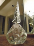 Crystal perfume bottle with crystal cut design and topper
