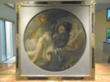 Oil painting in a frame, woman sitting in a chair