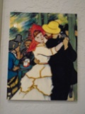 Hand crafted painting on a ceramic tile of a dancing couple.