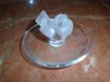 Lalique Crystal jewelry holder with bird in the center.