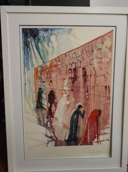Salvador Dali "Wailing Wall", matted and in a white frame.