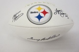 Franco Harris Terry Bradshaw Lynn Swann Pittsburgh Steelers signed logo football Certified COA