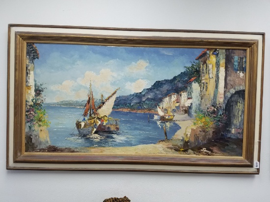 Giovanni Camprio Mediterranean Oil Painting 54" x 13" Oil on Canvas Painting