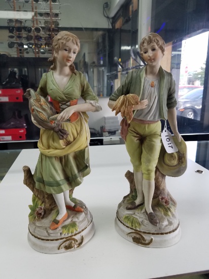 Pair of Figures Biscuit 12 1/2" Polychrome Farmers Germany