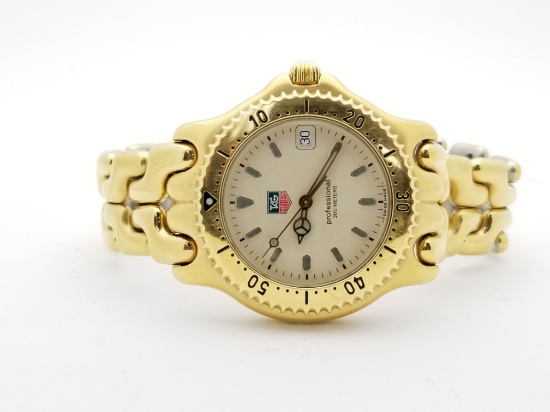 Mens Tag Heuer Gold White Dial Watch with Box