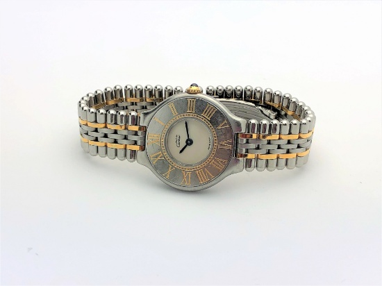 Ladies Authentic Cartier 21 St. Steel & Gold Toned Quartz Watch