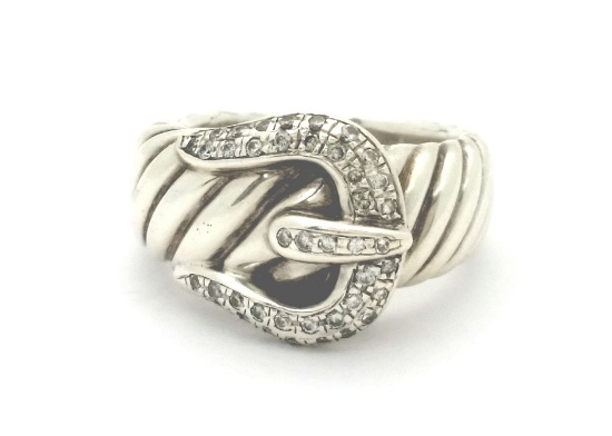 Designer David Yurman Silver / 18k Gold Diamond Buckle Ring