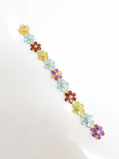 Womens 10k Yellow Gold Bracelet with assported color Stones