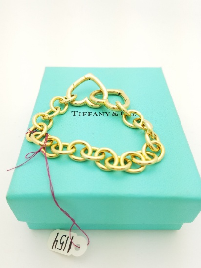 Authentic Tiffany & CO. 18k Solid Yellow Gold Double Heart Bracelet
