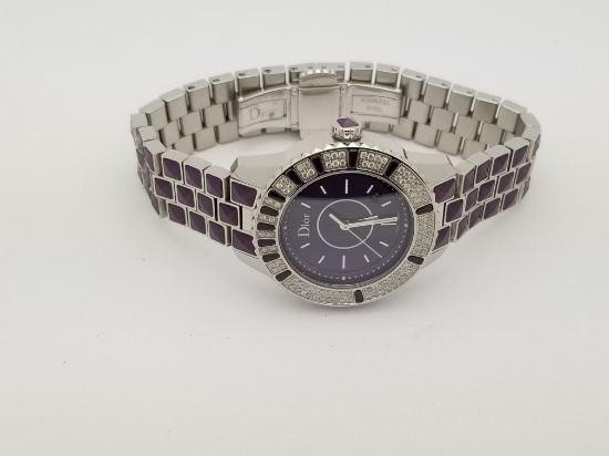 Designer Dior Christal Stainless Steel Diamond Bezel Ladies Watch Retails for $10,000.00