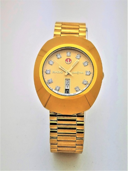 Mens Rado Diastar Gold Diamond Dial Automatic Watch