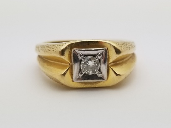Mens Solid 14k Yellow Gold Diamond Pinky Ring Size: 9