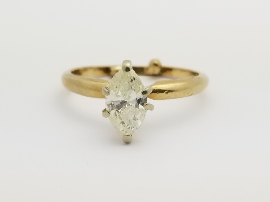 Womens 14k Yellow Gold Marquise Diamond Ring