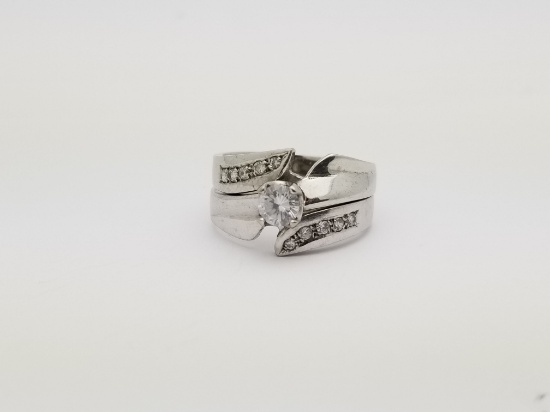 Womens 14k White Gold Diamond Wedding 2-Piece Ring Size 6