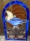 Stained glass wall hung art, blue lamp.