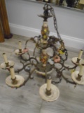 Antique brass & ceramic chandelier.