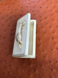 Antique miniature beautifully designed ivory bone box  with marlin fish curving on the top cover.