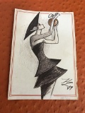 Fabulous Karl Lagerfeld print of lady in the stylish dress holding originally disigned by him 'chloe