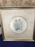Antique Painting/print as a framed aqua-rounded composition in the blue colors