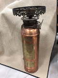 Antique brass metal Fire Extinguisherâ€™ reworked as a â€˜floor lampâ€™ base with an electrical cord