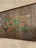 An old colored print of the oriental farmersâ€™ life. Nicely framed into thin bamboo segmented mater