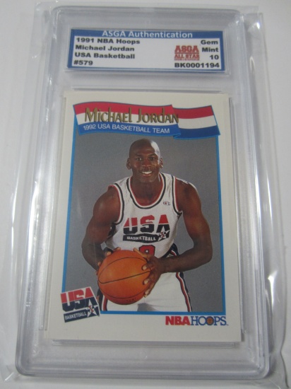 Michael Jordan US Olympic Basketball 1991 Hoops #579 ASGA Authentication Gem Mint 10