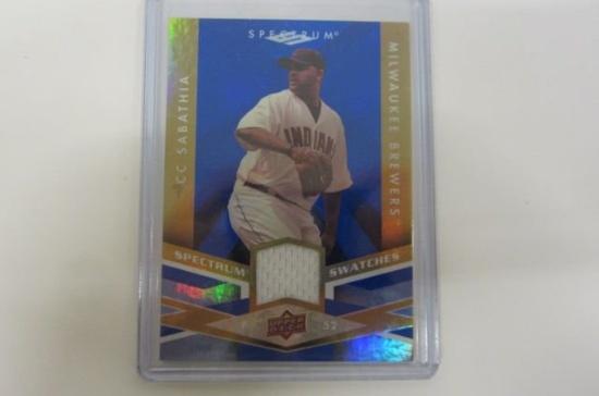 CC Sabathia Cleveland Indians Piece of Game Used Jersey Card