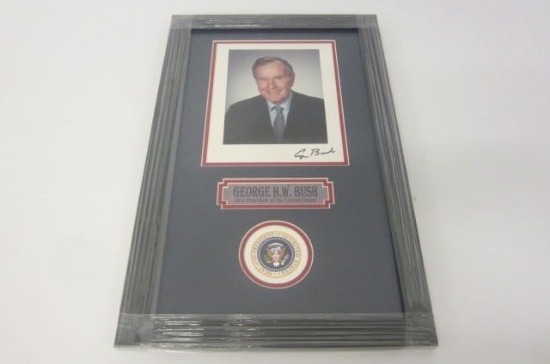 George HW Bush President signed autographed framed matted 8x10 color photo Certified COA