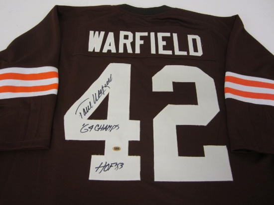 Paul Warfield Cleveland Browns signed brown football jersey 64 Champs & HOF inscriptions Certified C