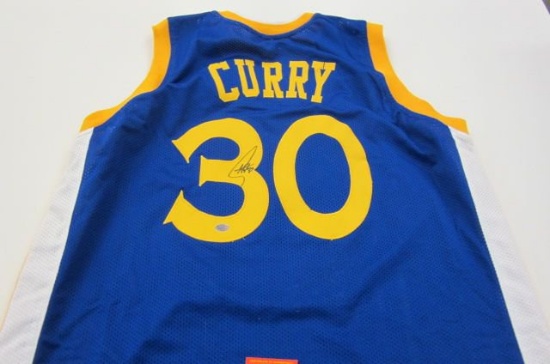 Steph Curry Golden State Warriors signed autographed blue basketball jersey Certified COA