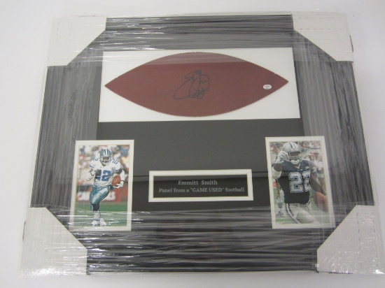 Emmitt Smith Dallas Cowboys signed  framed matted game used football panel Certified COA