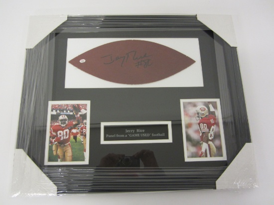 Jerry Rice San Fransisco 49ers signed autographed Professionally Framed Game Used Football Panel Cer
