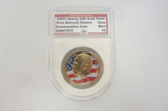 2009 24k Gold Plated Barack Obama Commerative Coin Gem Mint 10 Graded