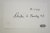 Dr Denton Cooley Heart Transplant Surgeon signed autographed 3x5 index card Certified COA