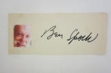 Benjamin Spock Pediatritian / author signed autographed small cut signature w/photo Certified COA