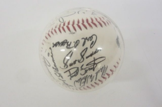1992 Cleveland Indians Carlos Baerga Jim Thome Sandy Alomar TEAM facsimile signed baseball w/case