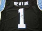 Cam Newton Carolina Panthers signed autographed black blue sleeves football jersey Certified COA