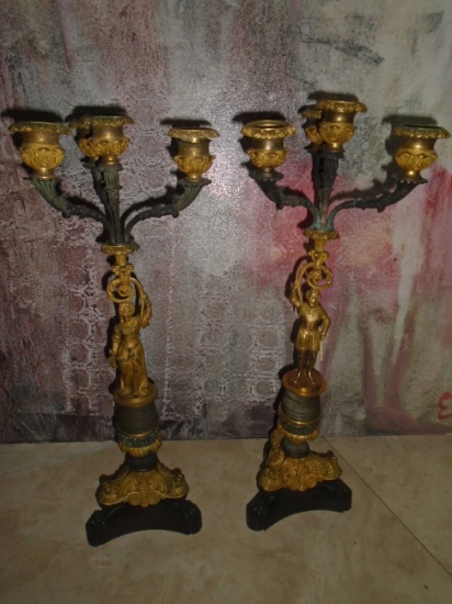 PAIR OF 2 ORNATE  GILT BRONZE CANDELABRAS