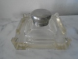 GLASS INKWELL WITH PEN RESTS