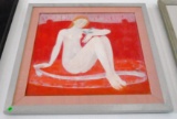 FRAMED ACRYLIC OF NUDE WOMAN BY T. FAPPAS
