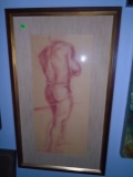 Framed original sketch of a nude man