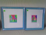 Pair of framed colored pencil drawings. signed by the artist Nancy Cheairs.