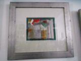 MIXED MEDIA ABSTRACT WALL ART IN A FRAME.
